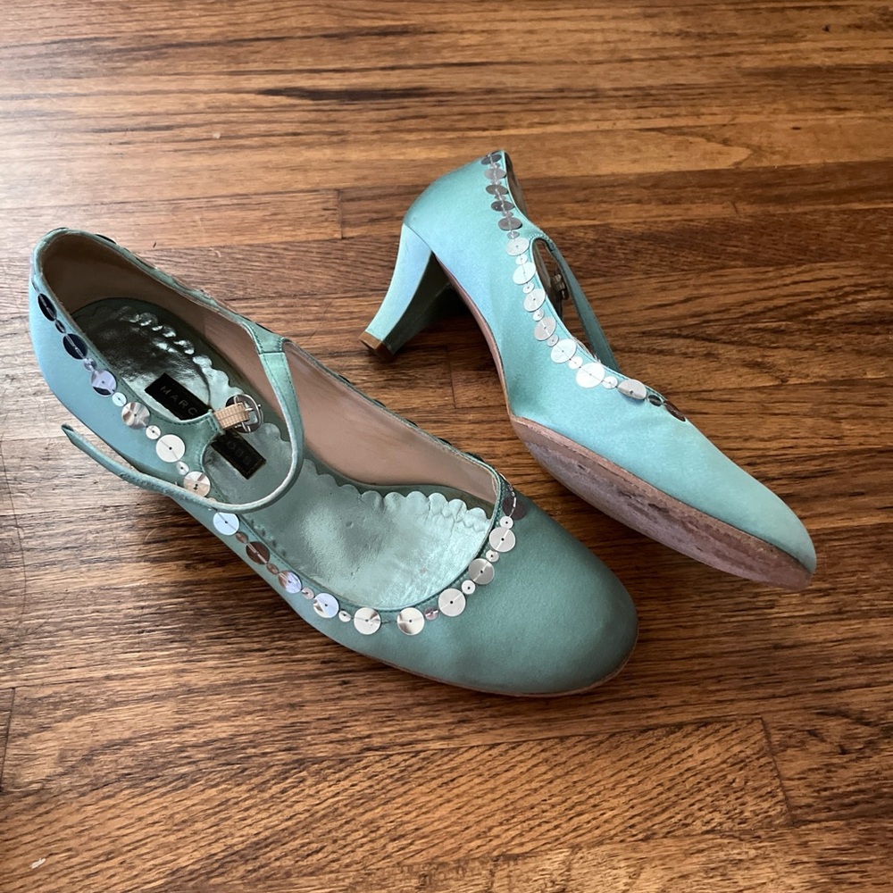 Marc Jacobs Satin Mint w/ Silver Sparkles Mary Janes